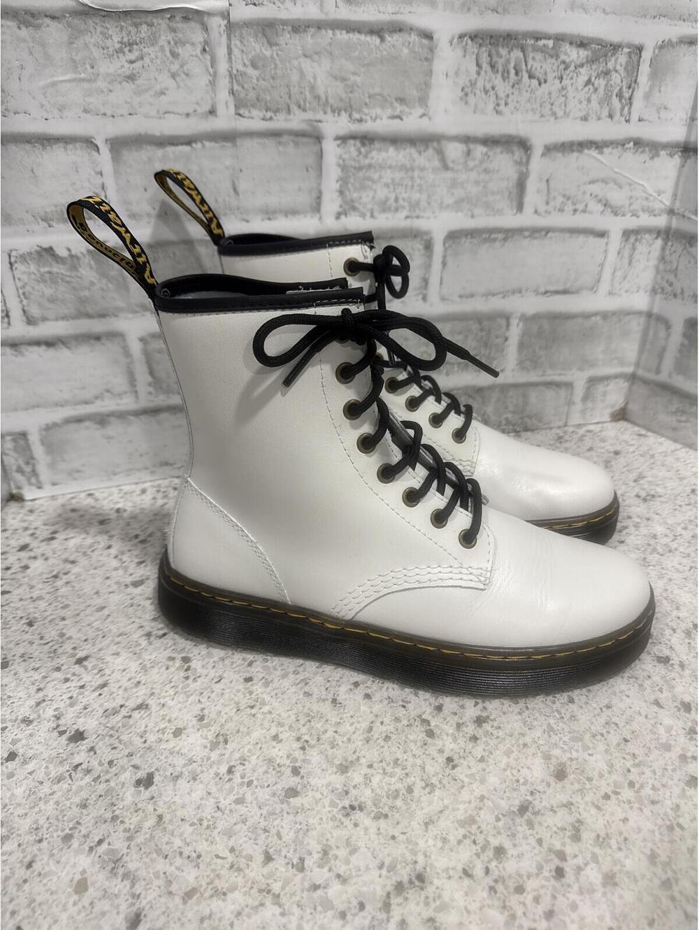Dr. Martens White Leather Zavala Lace-Up Combat Boots, NWOT
